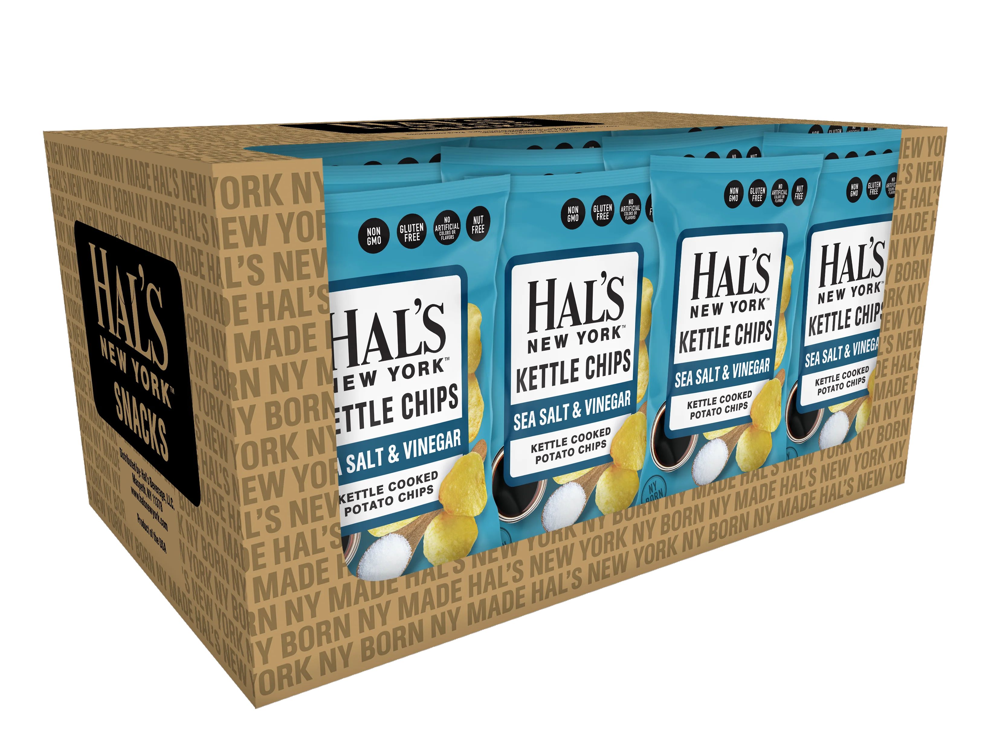 Hal's New York Kettle Cooked Potato Chips, Sea Salt & Vinegar, 1 oz Single Serve Bags (Pack of 60)