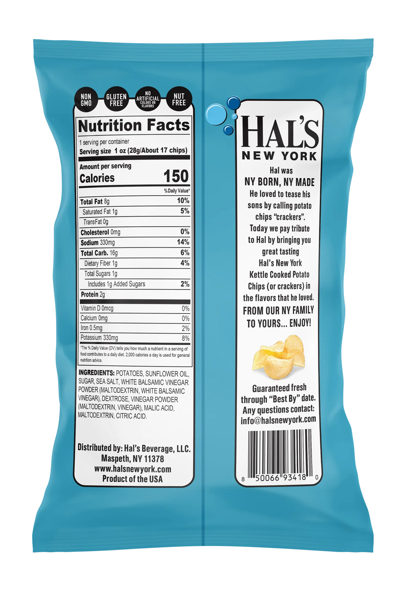 Hal's New York Kettle Cooked Potato Chips, Sea Salt & Vinegar, 1 oz Single Serve Bags (Pack of 60) - Image 3