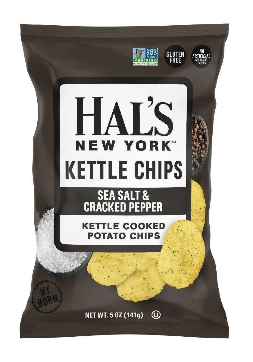 Hal's New York Kettle Cooked Potato Chips, Sea Salt & Cracked Pepper, 5 oz Bag - Multi Pack