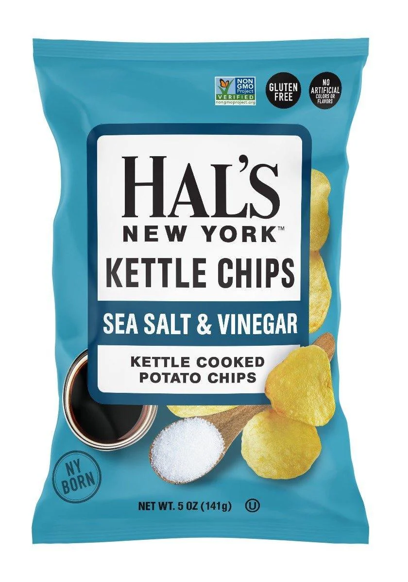Hal's New York Kettle Cooked Potato Chips, Sea Salt & Vinegar, 5 oz Bag - Multi Pack