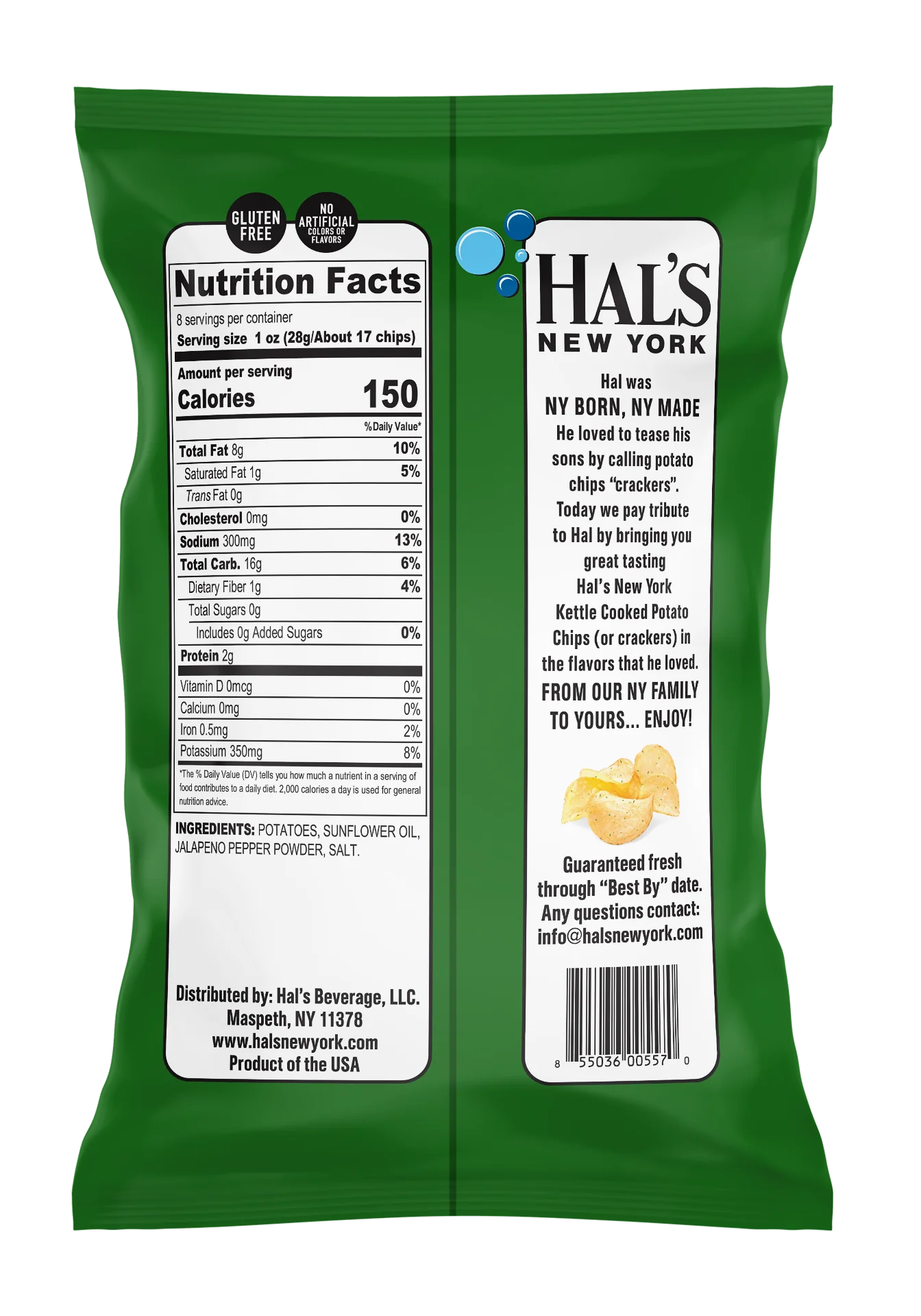 Hal's New York Kettle Cooked Potato Chips, Jalapeno, 8oz X-Large Bags (Pack of 12) - Image 3