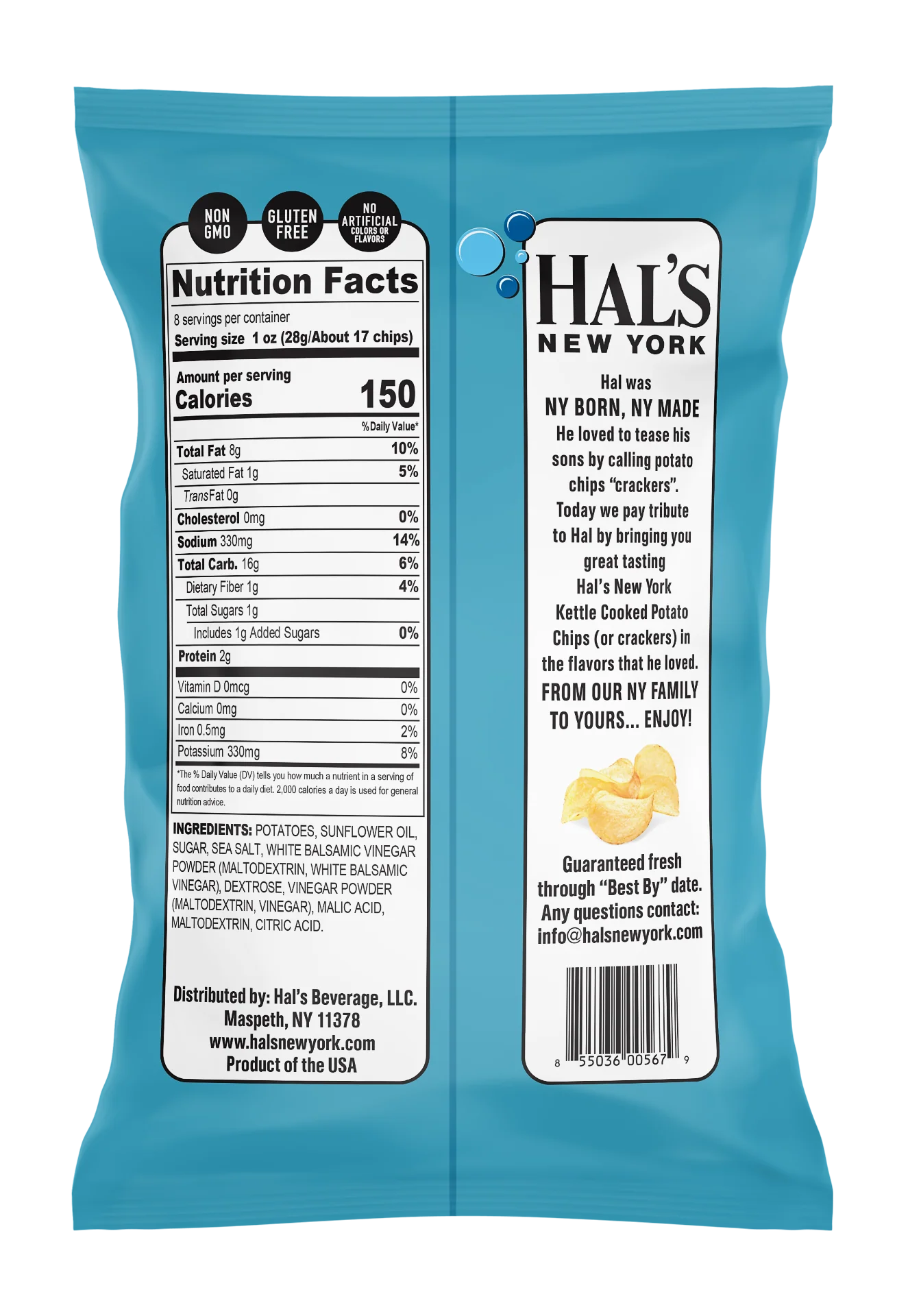 Hal's New York Kettle Cooked Potato Chips, Sea Salt & Vinegar, 8oz X-Large Bags (Pack of 12) - Image 3