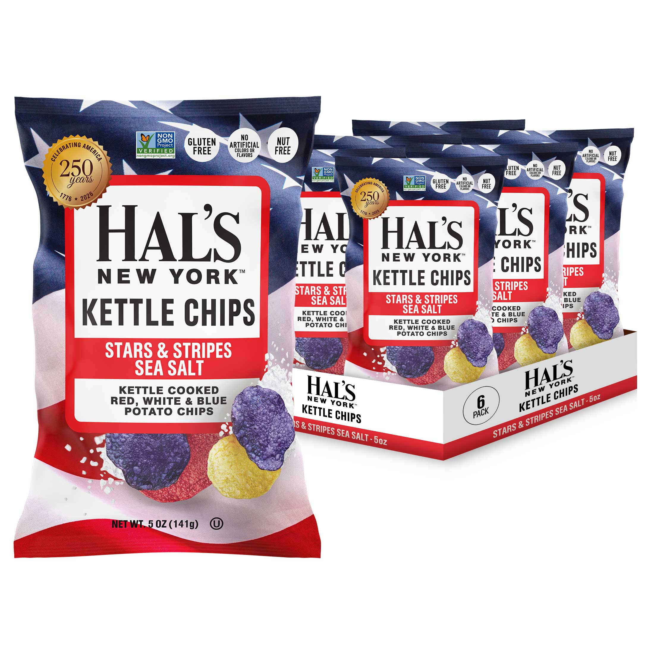 Hal's New York Kettle Cooked Potato Chips, Stars and Stripes Sea Salt, 5oz Bag - Multi Pack - Image 3