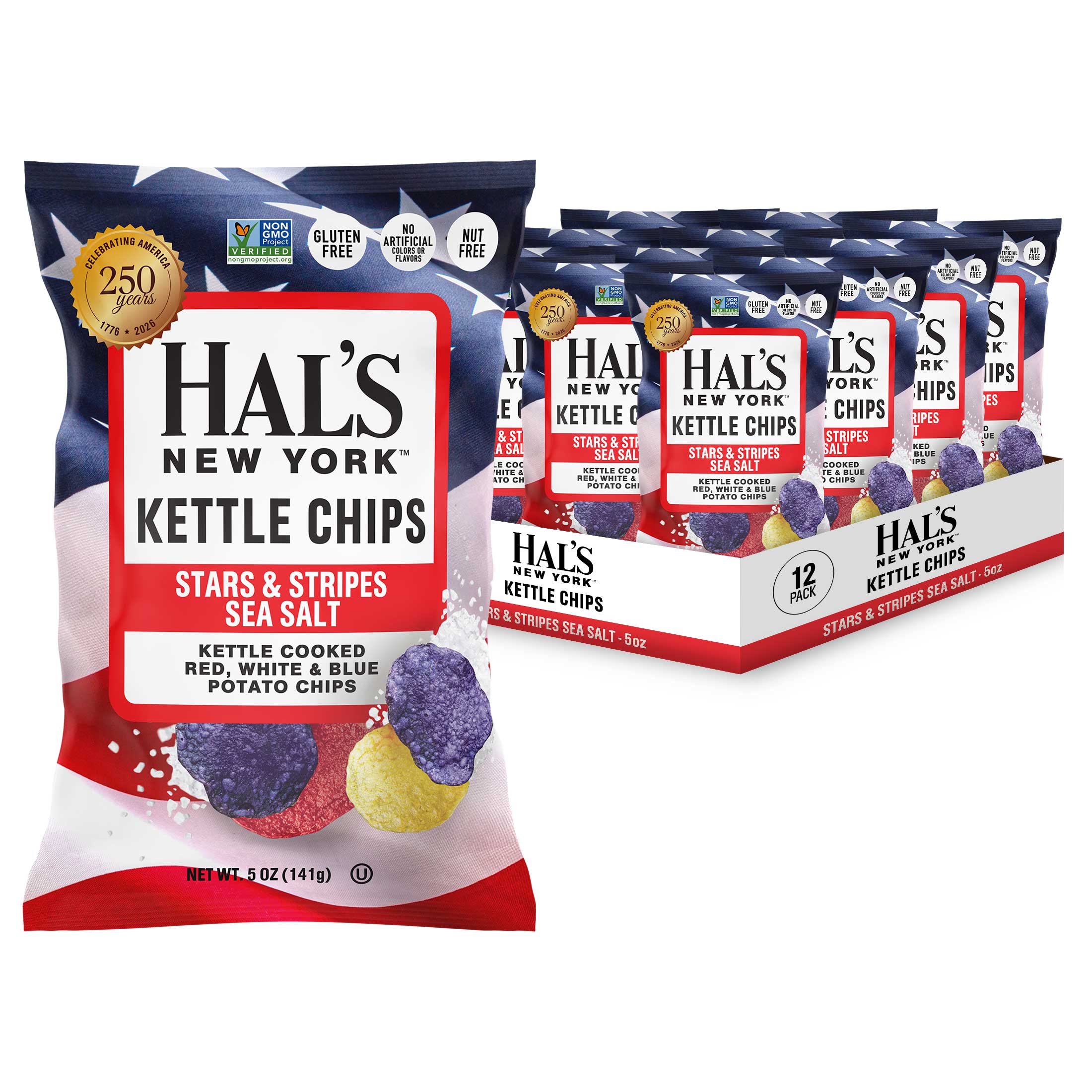 Hal's New York Kettle Cooked Potato Chips, Stars and Stripes Sea Salt, 5oz Bag - Multi Pack - Image 4