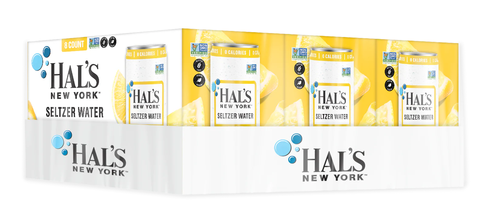 Hal's New York Seltzer Water, Lemon, 12oz Slim Cans (Pack of 24)