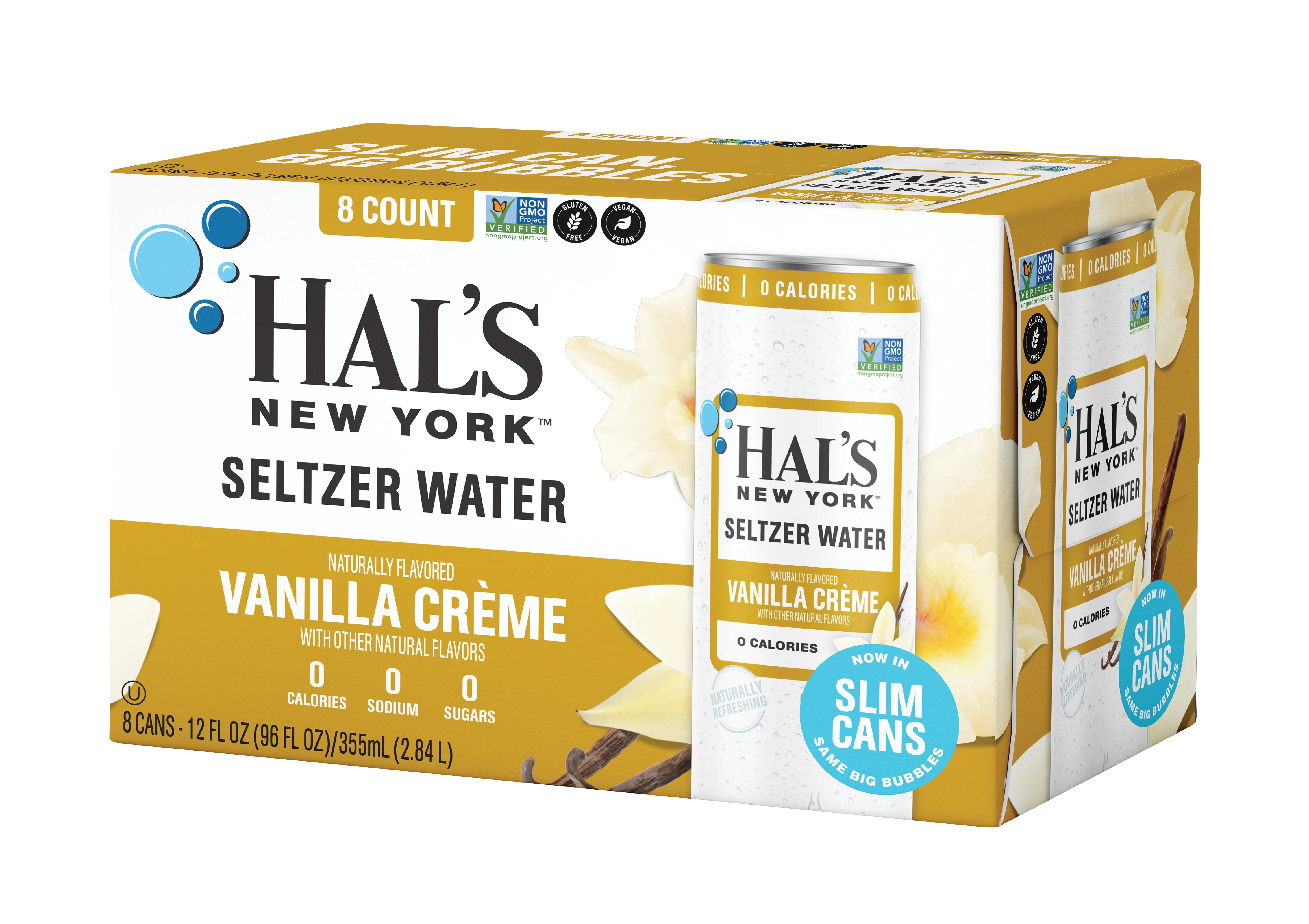 Hal's New York Seltzer Water, Vanilla Creme, 12oz Slim Cans (Pack of 24) - Image 2