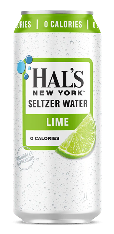 Hal's New York Seltzer Water, Lime, 16 Oz Cans (Pack of 24)