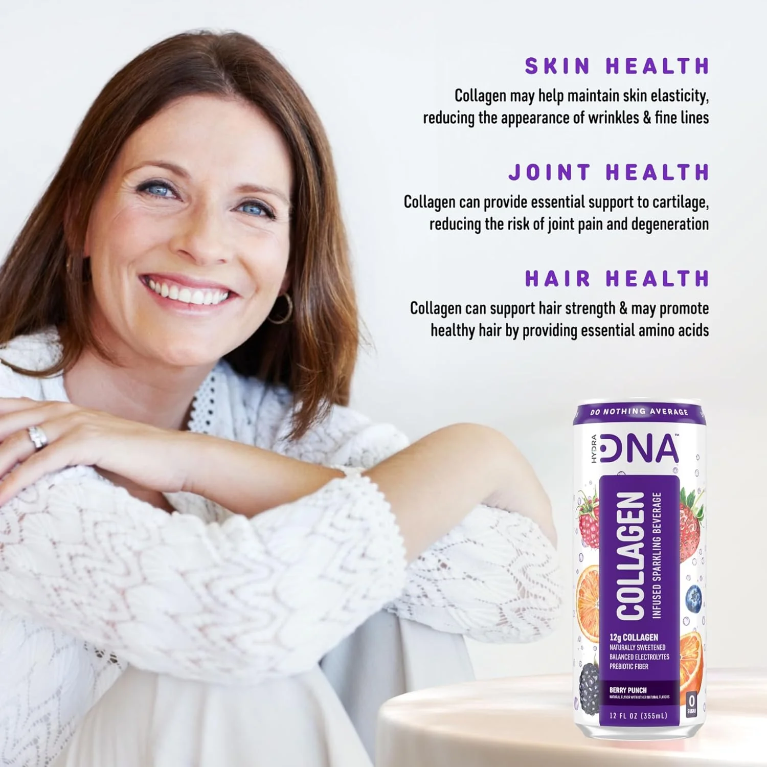 HydraDNA Collagen Infused Sparkling Drink, Berry Punch, 12oz (Pack of 12) - Image 7