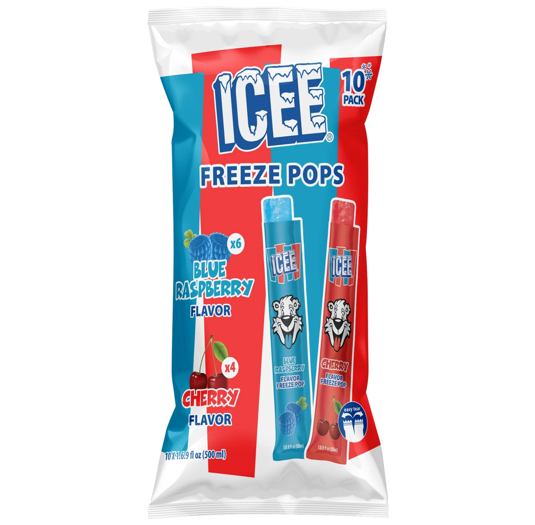 ICEE Freeze Pops, Blue Raspberry & Cherry Variety, 1.69oz, - Multi-Pack