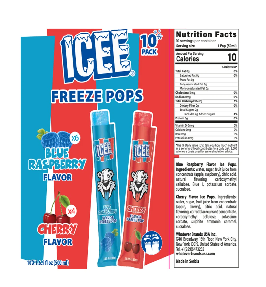 ICEE Freeze Pops, Blue Raspberry & Cherry Variety, 1.69oz, - Multi-Pack - Image 2