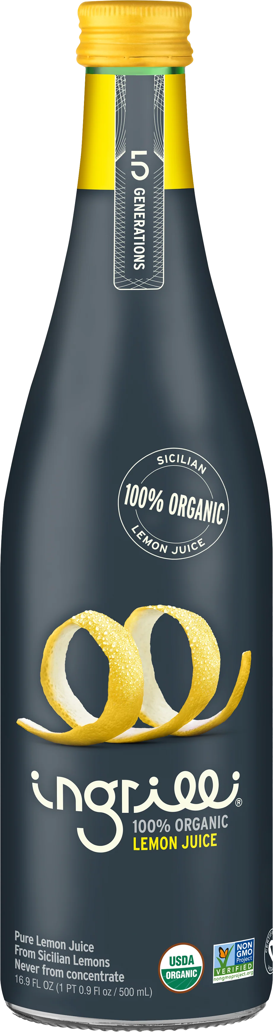Ingrilli 100% Organic Lemon Juice, 16.9 Fl Oz Glass Bottle - Multi Pack