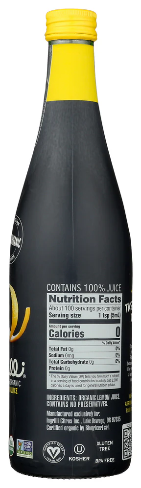 Ingrilli 100% Organic Lemon Juice, 16.9 Fl Oz Glass Bottle - Multi Pack - Image 2