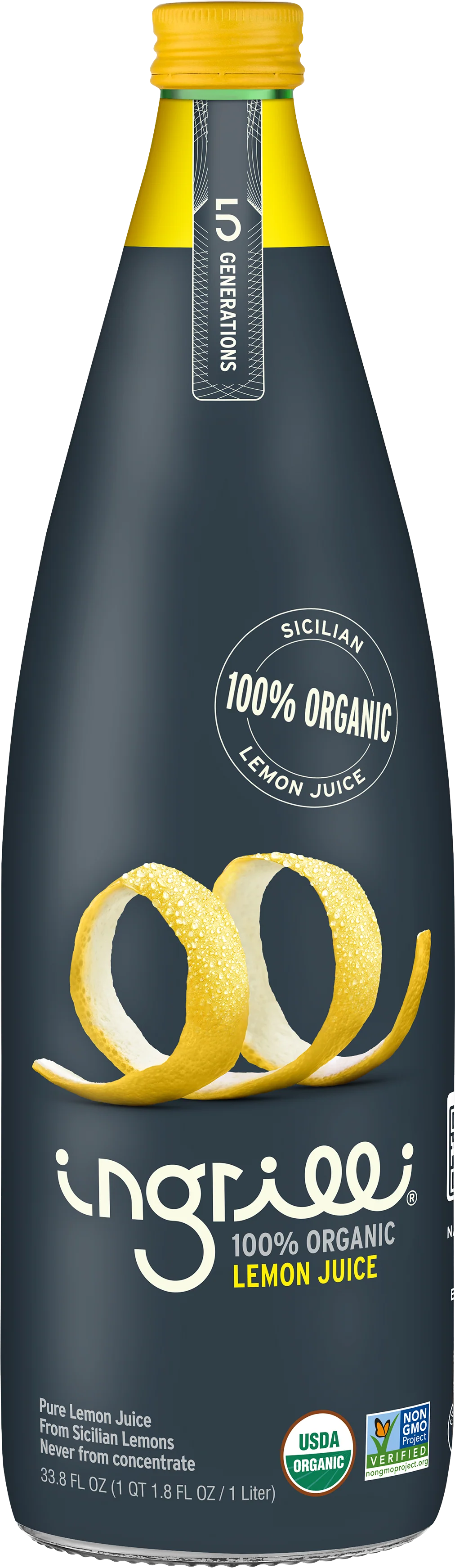 Ingrilli 100% Organic Lemon Juice, 33.8 Fl Oz Glass Bottle - Multi Pack