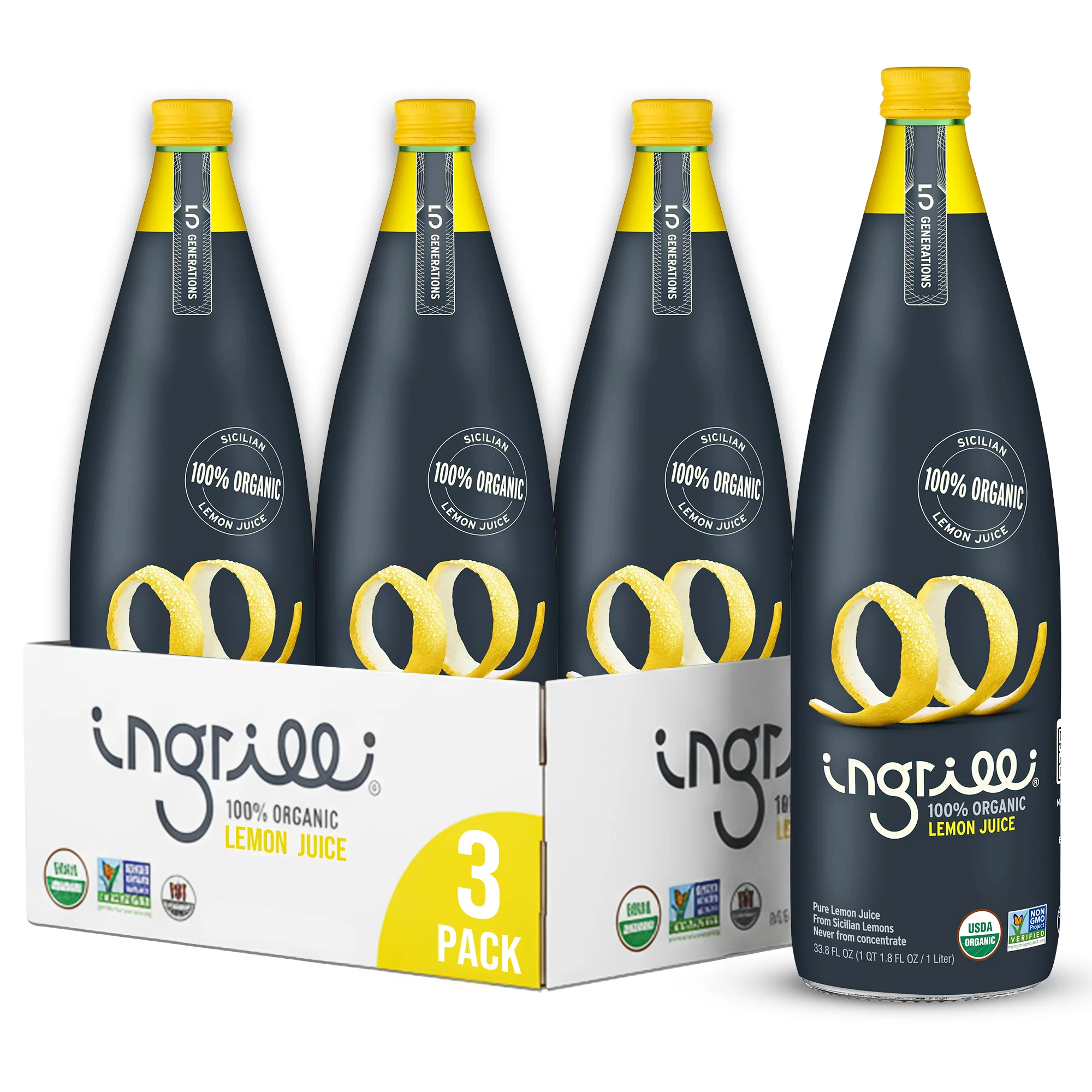 Ingrilli 100% Organic Lemon Juice, 33.8 Fl Oz Glass Bottle - Multi Pack - Image 5