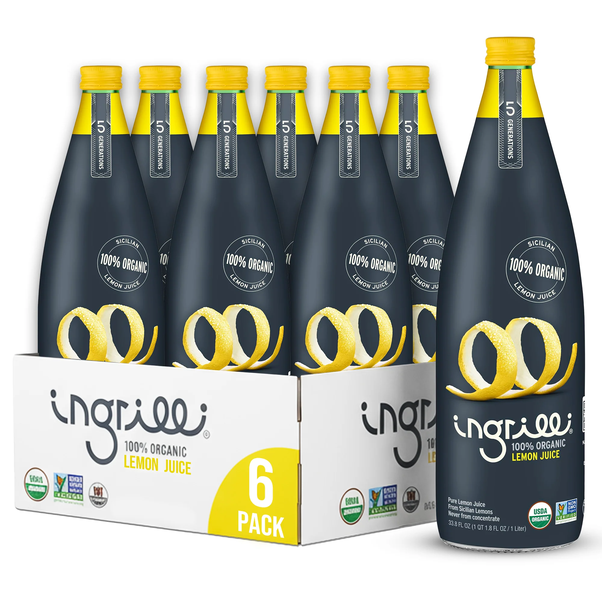 Ingrilli 100% Organic Lemon Juice, 33.8 Fl Oz Glass Bottle - Multi Pack - Image 6