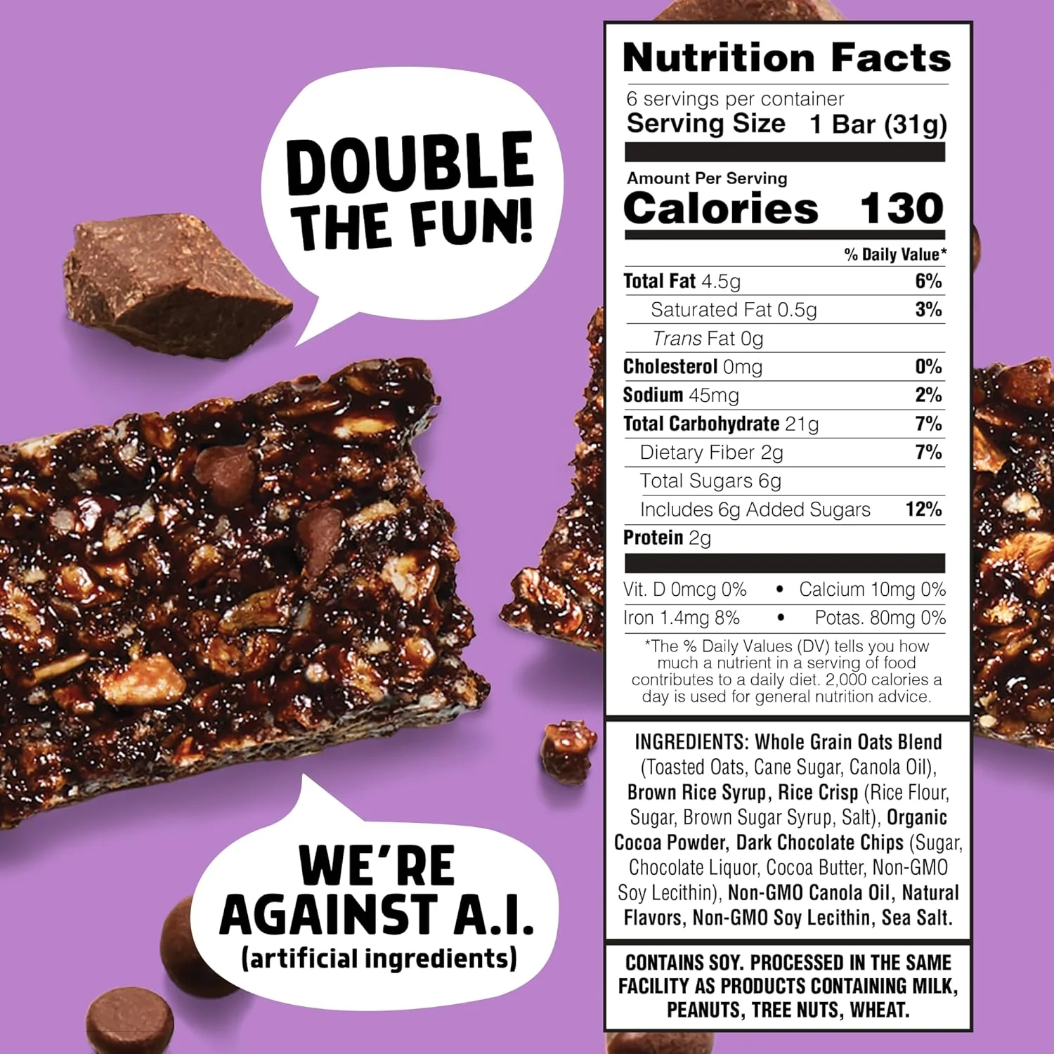 Junkless Chewy Granola Bars, Double Chocolate, 1.1 oz (Pack of 4) - Image 2