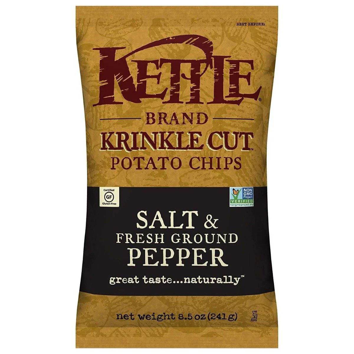 Kettle Brand Potato Chips, Krinkle Cut Salt & Fresh Ground Pepper, 8.5 Ounce (Pack of 12)