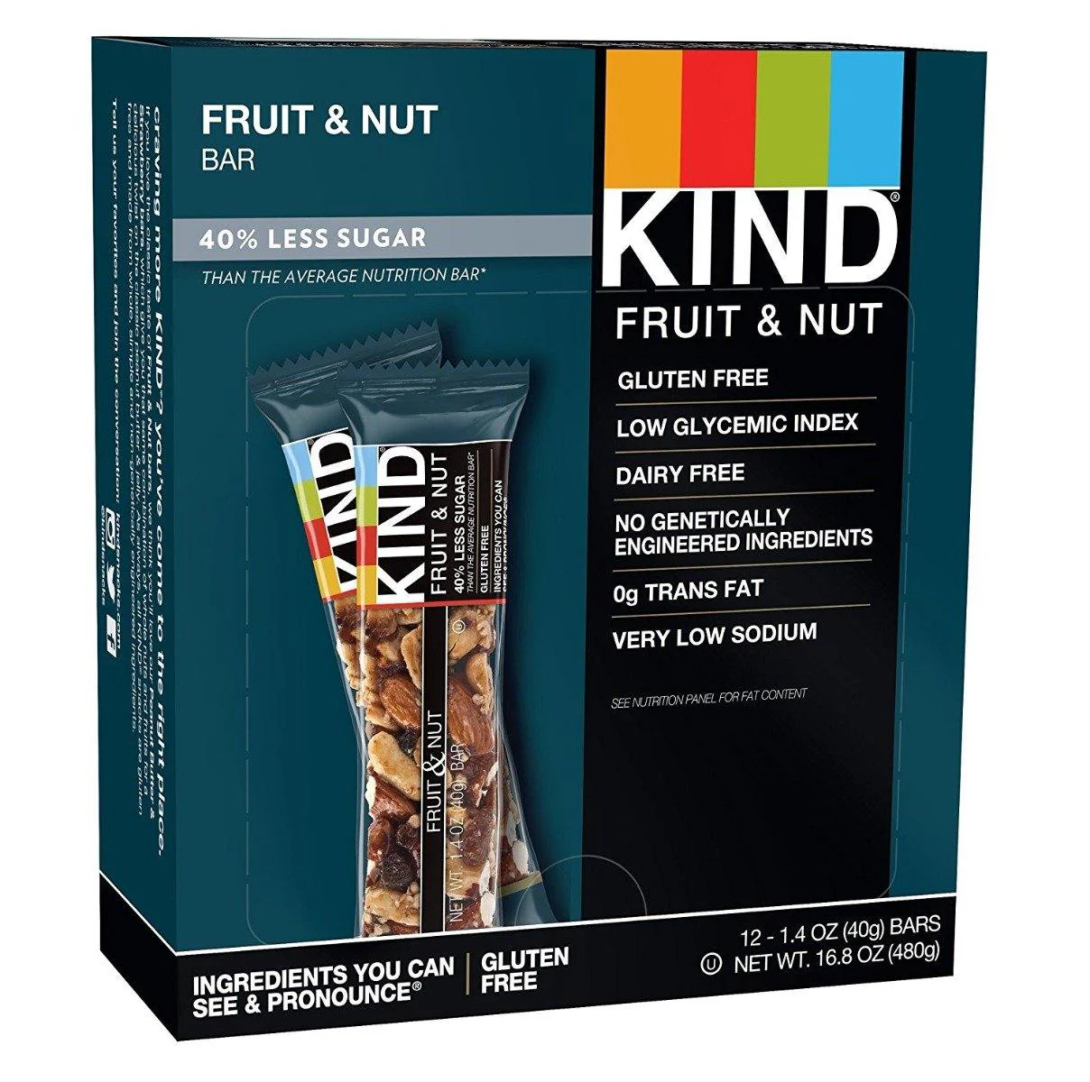 KIND Bars, Fruit & Nut, Gluten Free, Low Sugar, 1.4oz, 12 Pack