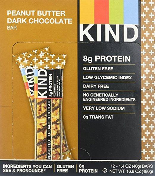 KIND Bars, Peanut Butter Dark Chocolate, Gluten Free, Low Sugar, 1.4oz, 12 Pack