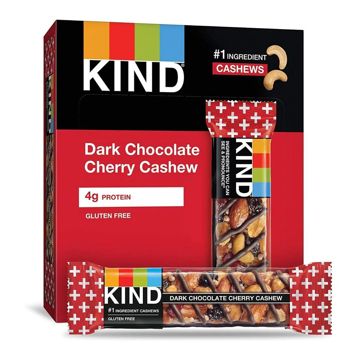 KIND Bars PLUS, Dark Chocolate Cherry Cashew + Antioxidants, 1.4oz (Pack of 12)