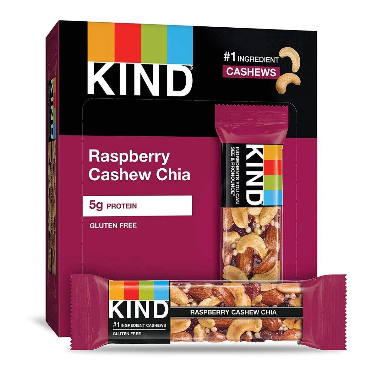 KIND Bars, Raspberry Cashew & Chia, 1.4oz (Pack of 12)