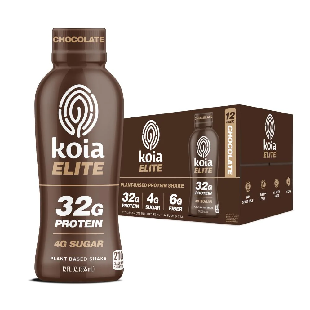 Koia ELITE Plant Based 32g Protein Shake, Chocolate, 12oz (Pack of 12)
