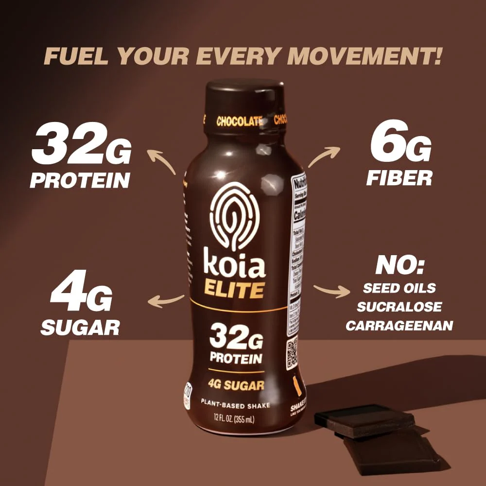 Koia ELITE Plant Based 32g Protein Shake, Chocolate, 12oz (Pack of 12) - Image 3