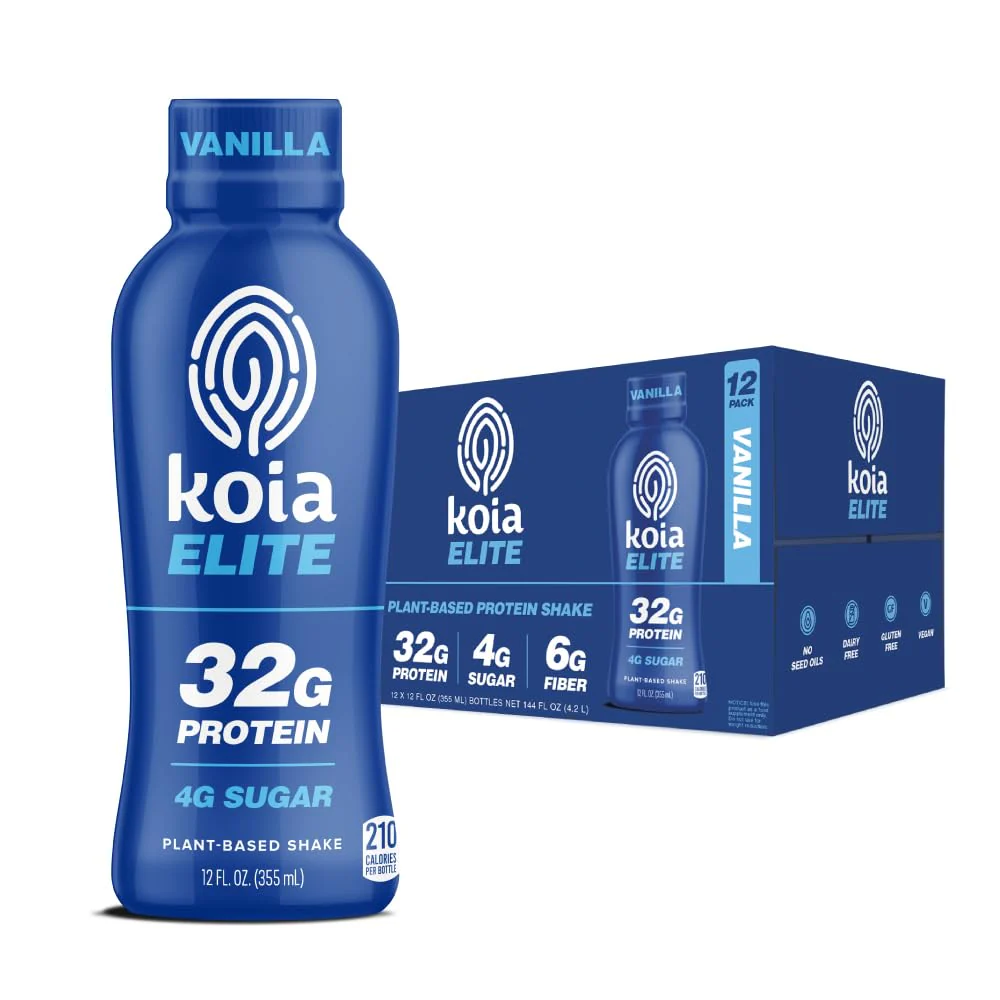 Koia ELITE Plant Based 32g Protein Shake, Vanilla, 12oz (Pack of 12)