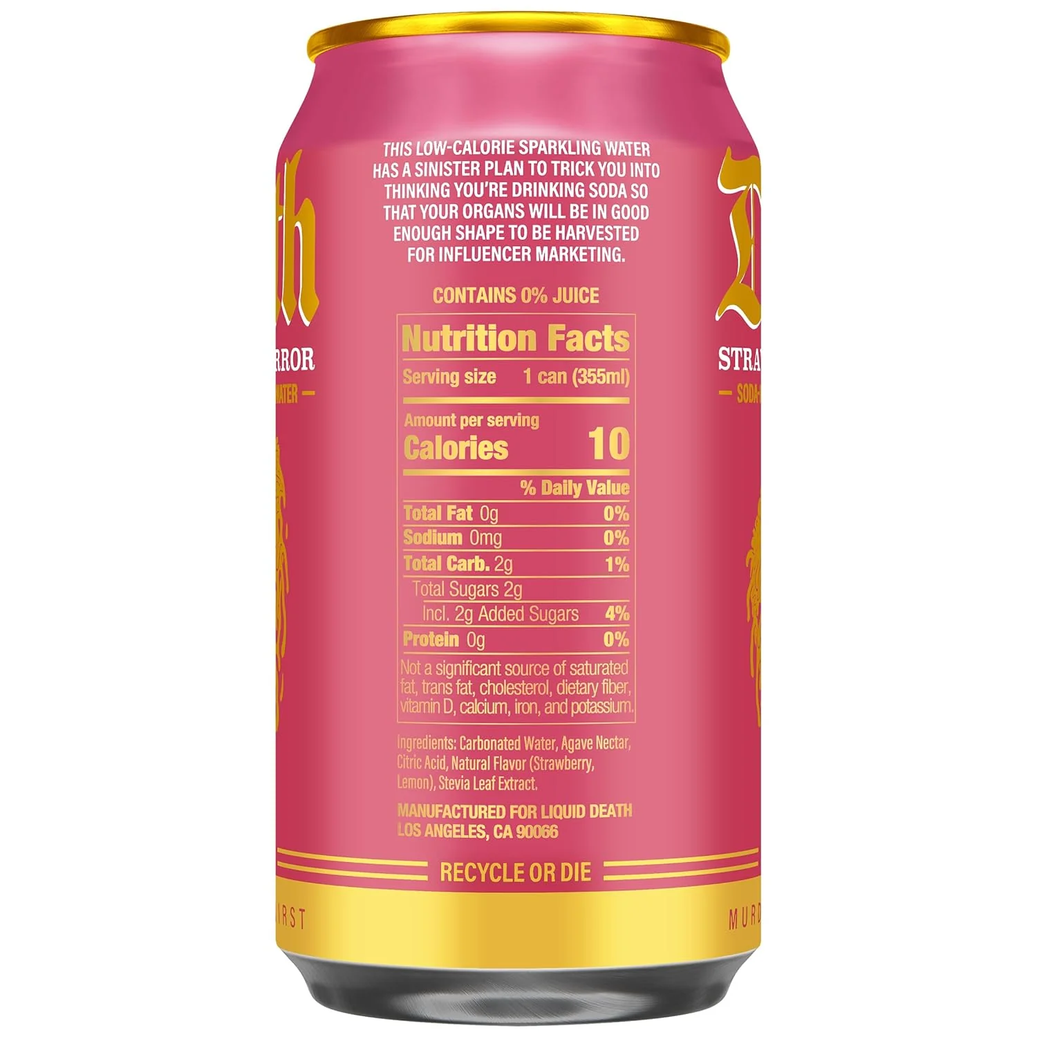 Liquid Death Flavored Sparkling Water, Strawberry Terror, 12oz (Pack of 12) - Image 3