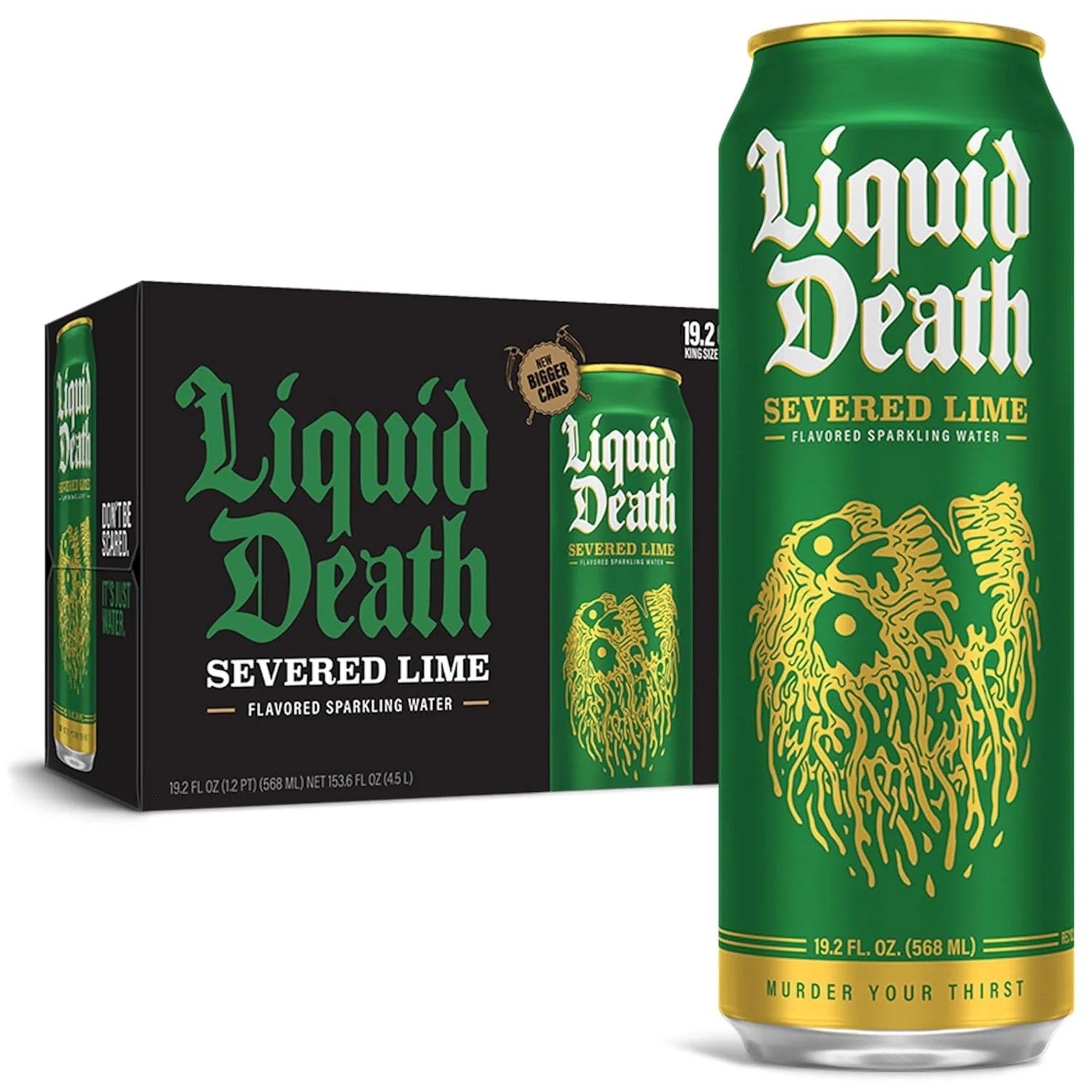 Liquid Death Sparkling Water, Severed Lime, 19.2oz King Size (Pack of 12)