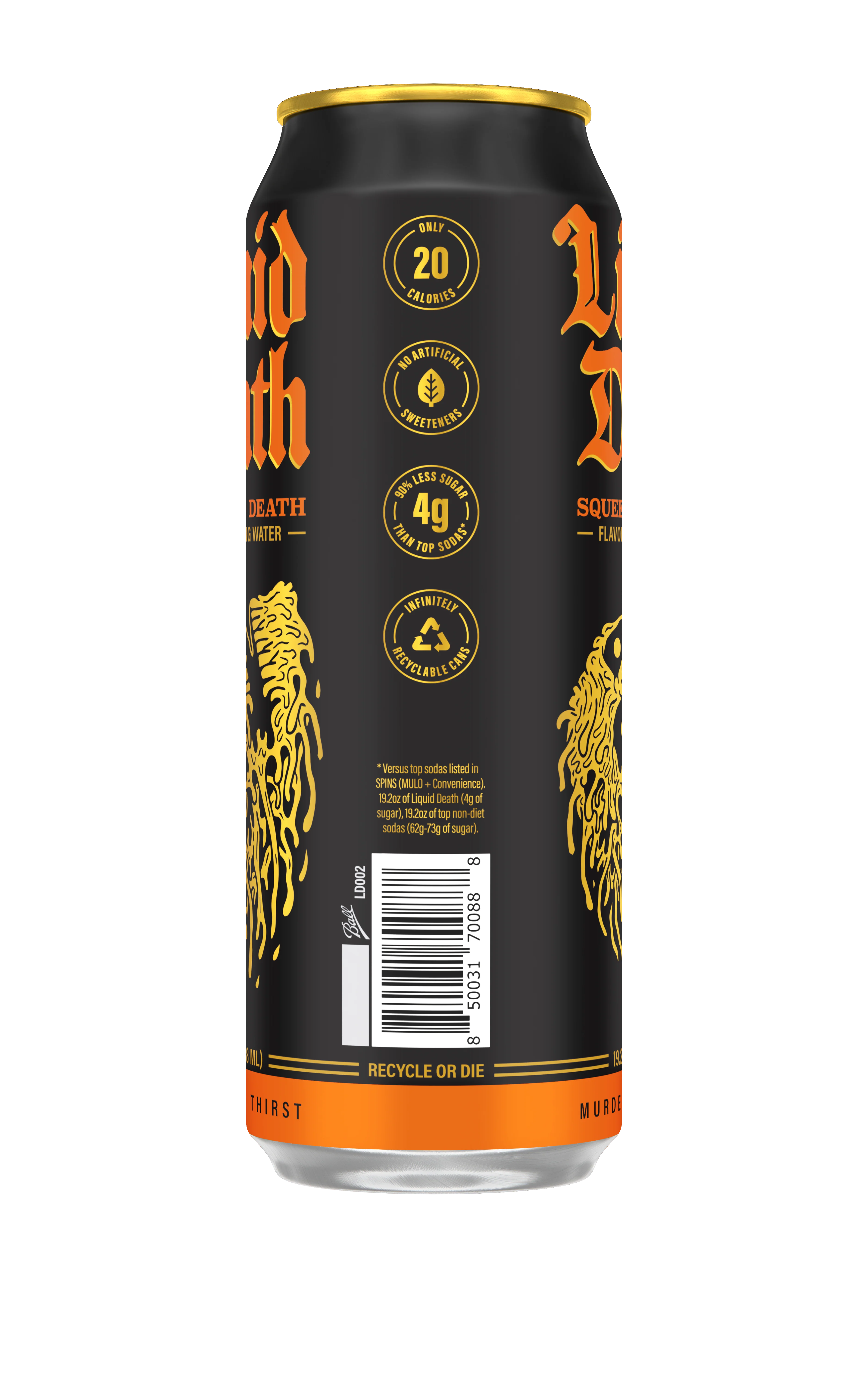Liquid Death Sparkling Water, Squeezed to Death, 19.2oz King Size (Pack of 12) - Image 3
