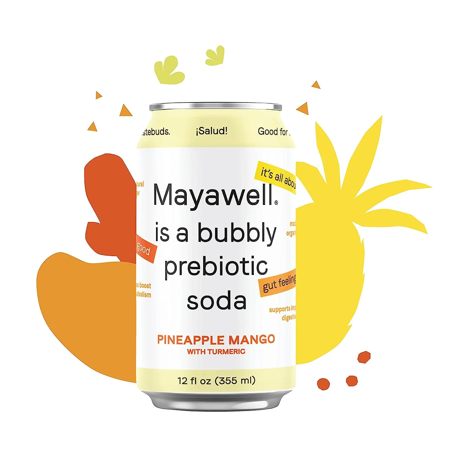 Mayawell Prebiotic Soda, Pineapple Mango, 12oz (Pack of 12)