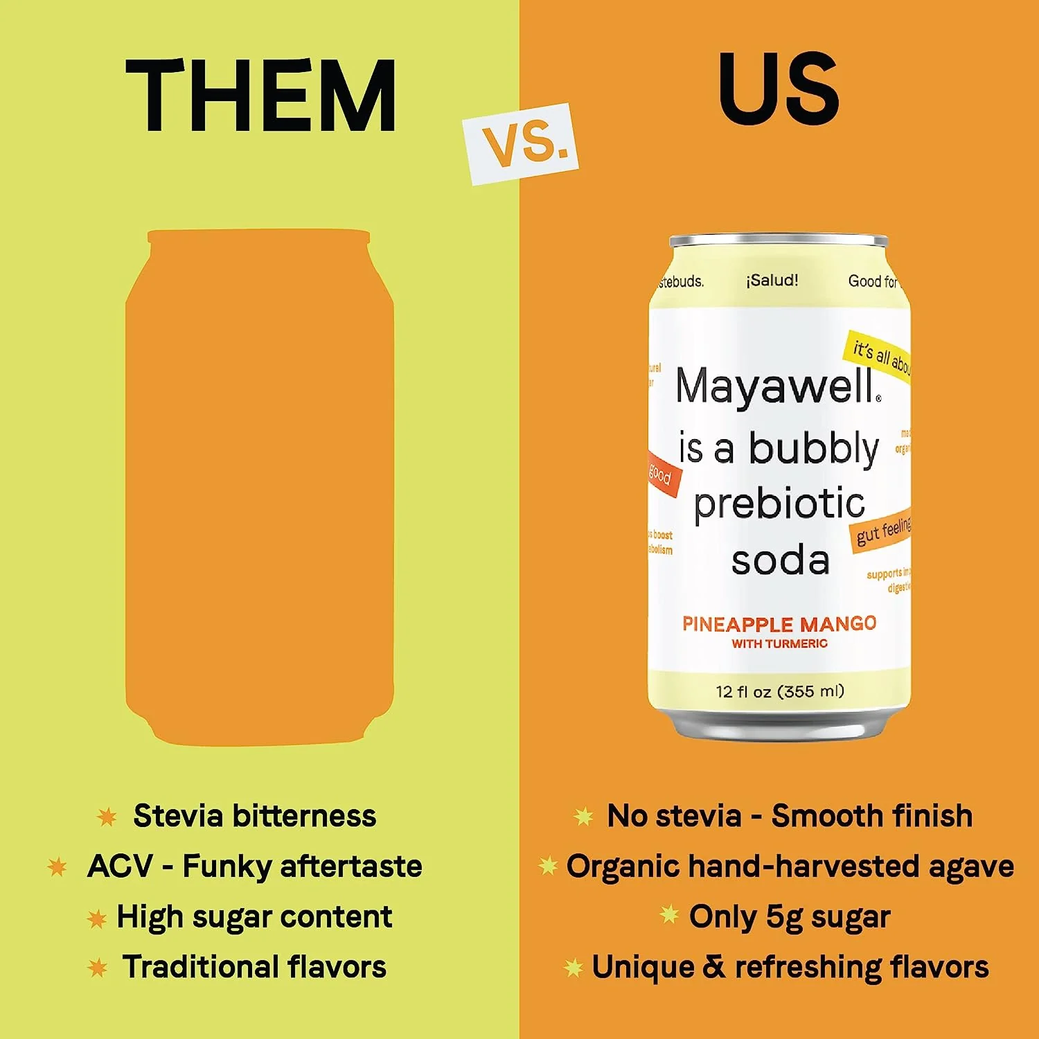 Mayawell Prebiotic Soda, Pineapple Mango, 12oz (Pack of 12) - Image 3