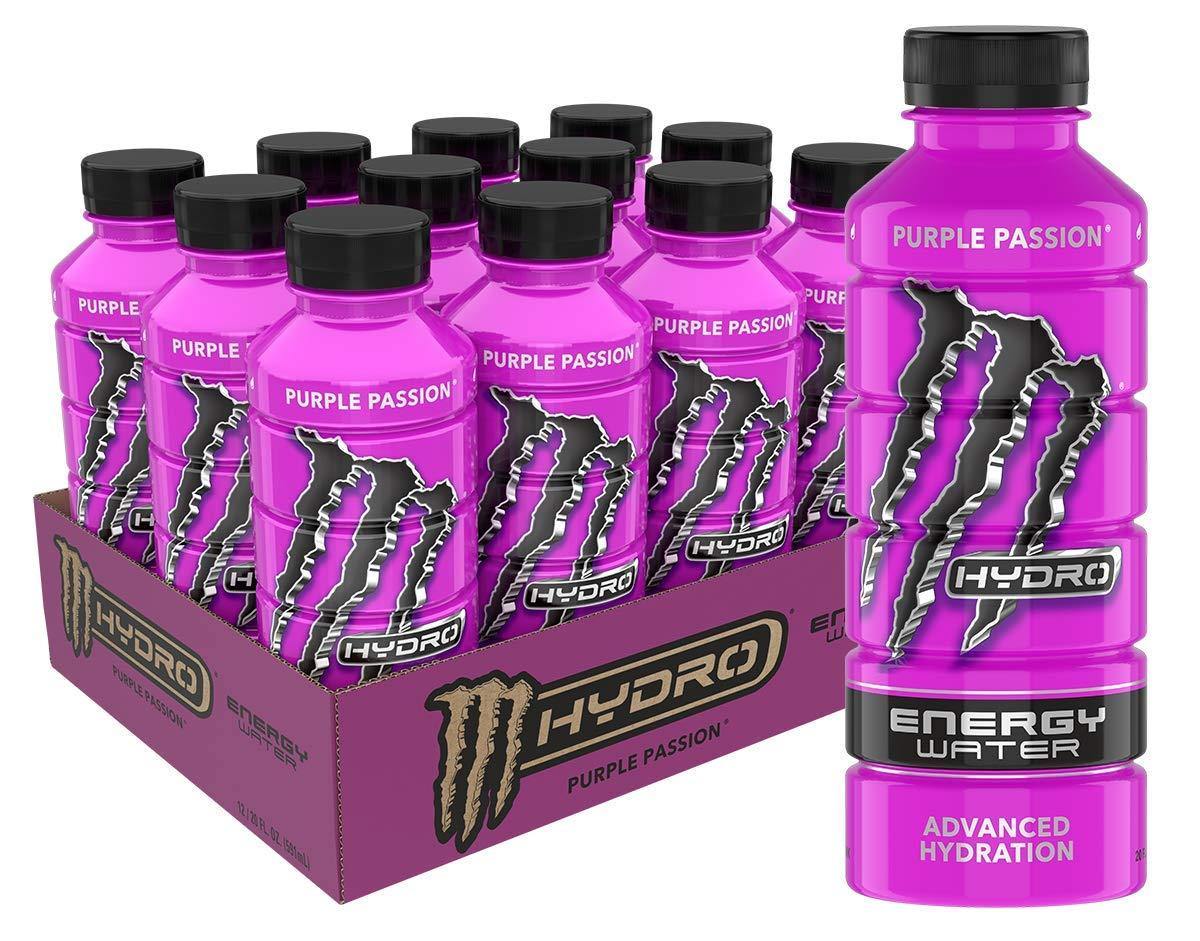 Monster Hydro Energy Drink, Purple Passion, 20oz (Pack of 12)