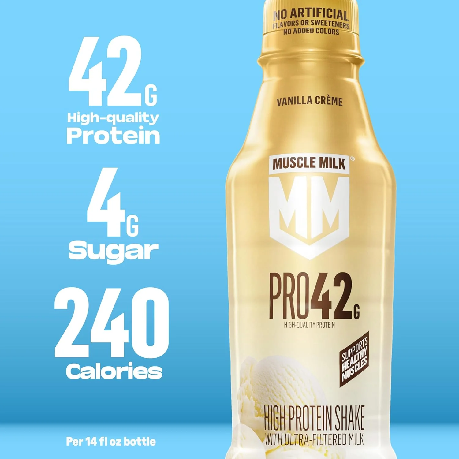 Muscle Milk PRO 42g Protein Shake, Vanilla Creme, 14 Fl Oz (Pack of 12) - Image 3