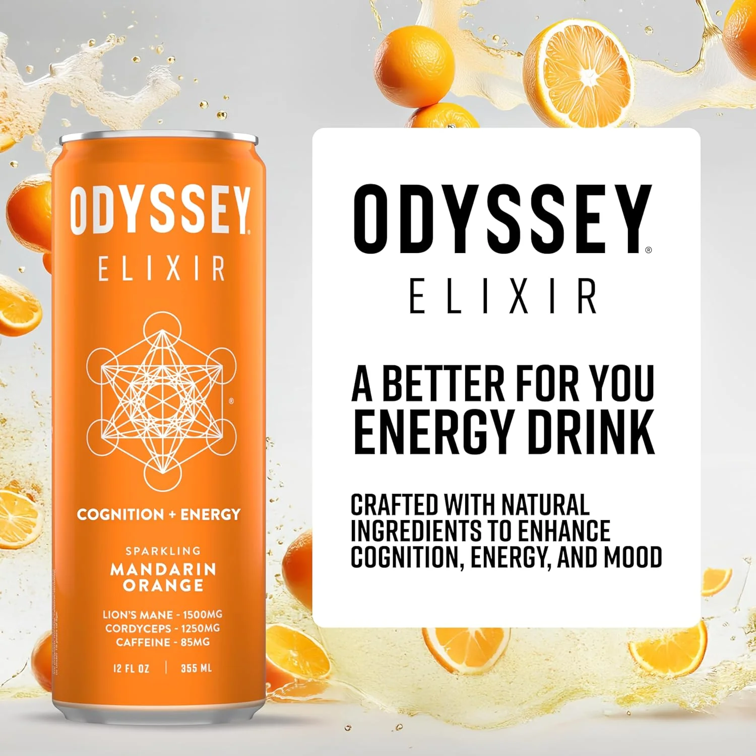 Odyssey ELIXIR Sparkling Energy Drink, Orange, 12oz (Pack of 12) - Image 3