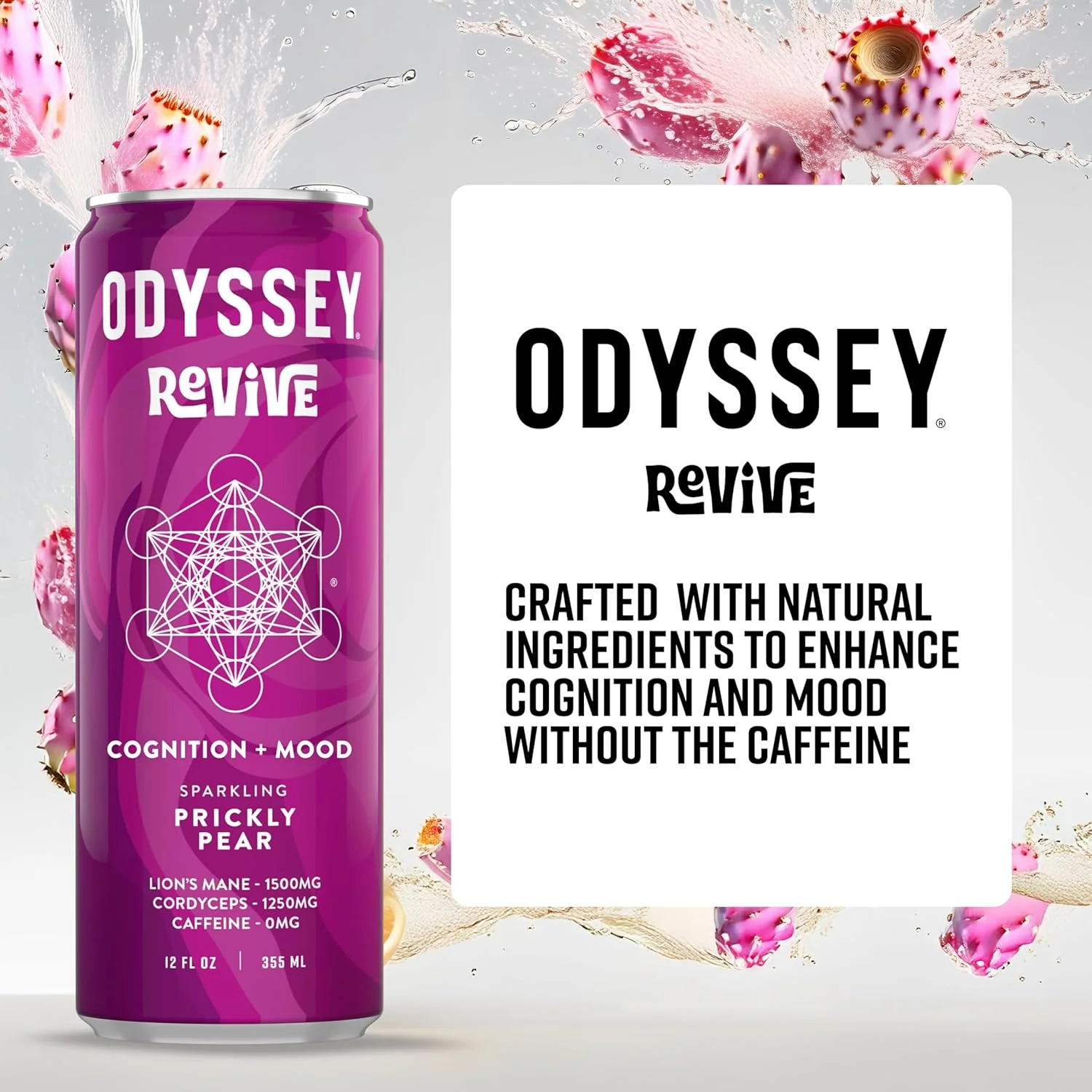 Odyssey REVIVE Sparkling Energy Drink, Prickly Pear, 12oz (Pack of 12) - Image 3