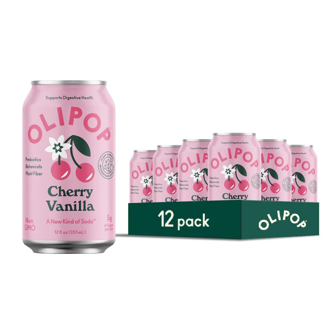 Olipop Sparkling Prebiotic Soda, Cherry Vanilla, 12oz (Pack of 12)
