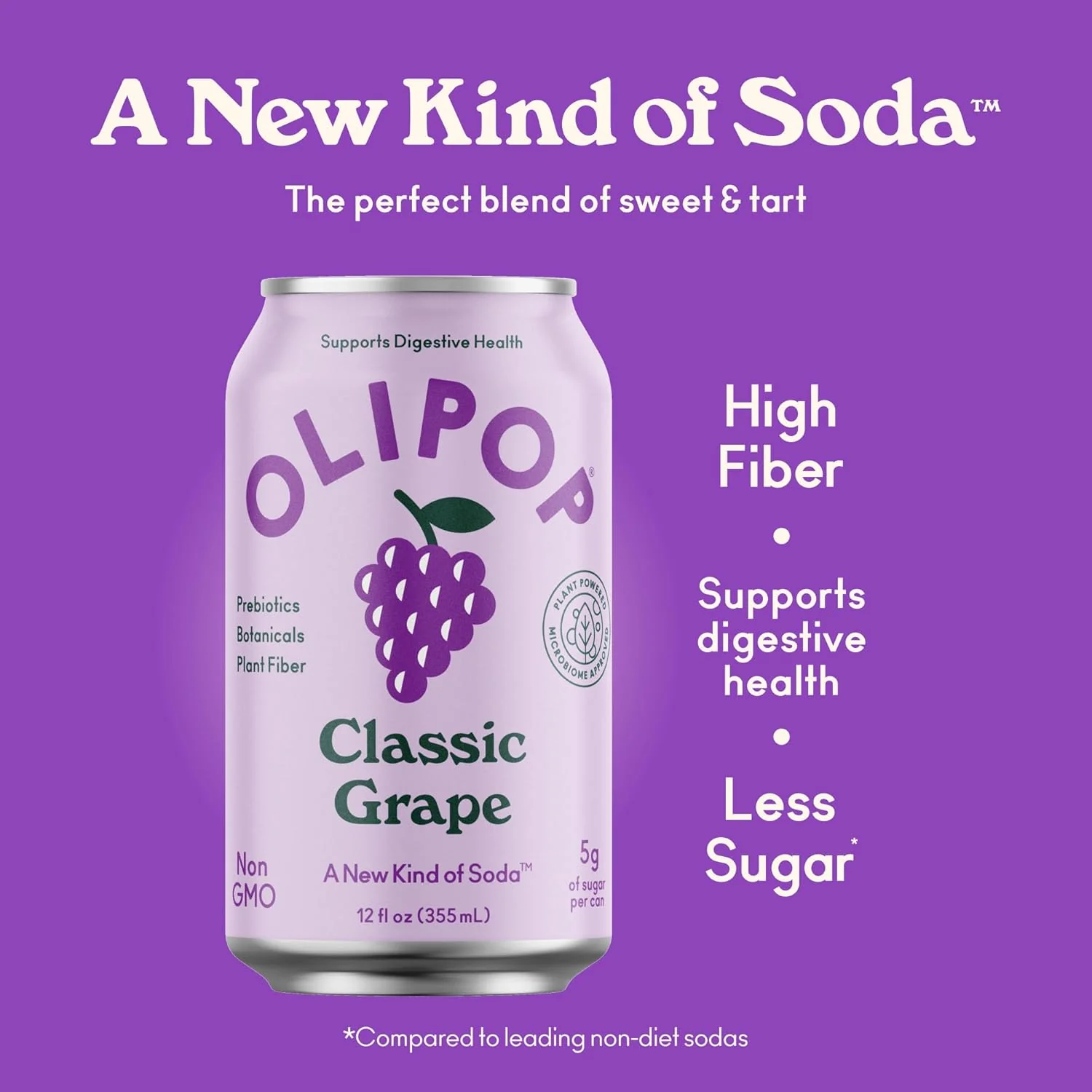 Olipop Sparkling Prebiotic Soda, Classic Grape, 12oz (Pack of 12) - Image 4