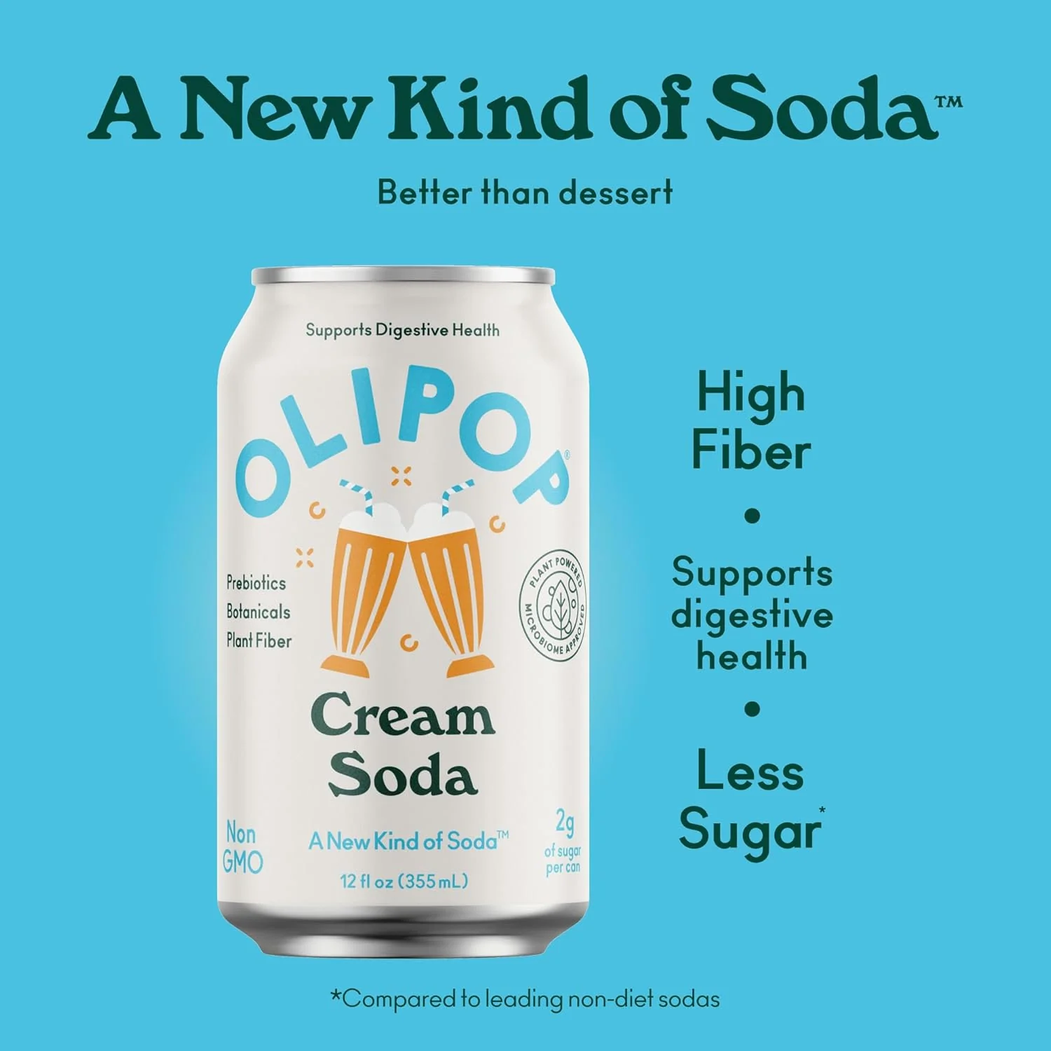 Olipop Sparkling Prebiotic Soda, Cream Soda, 12oz (Pack of 12) - Image 4