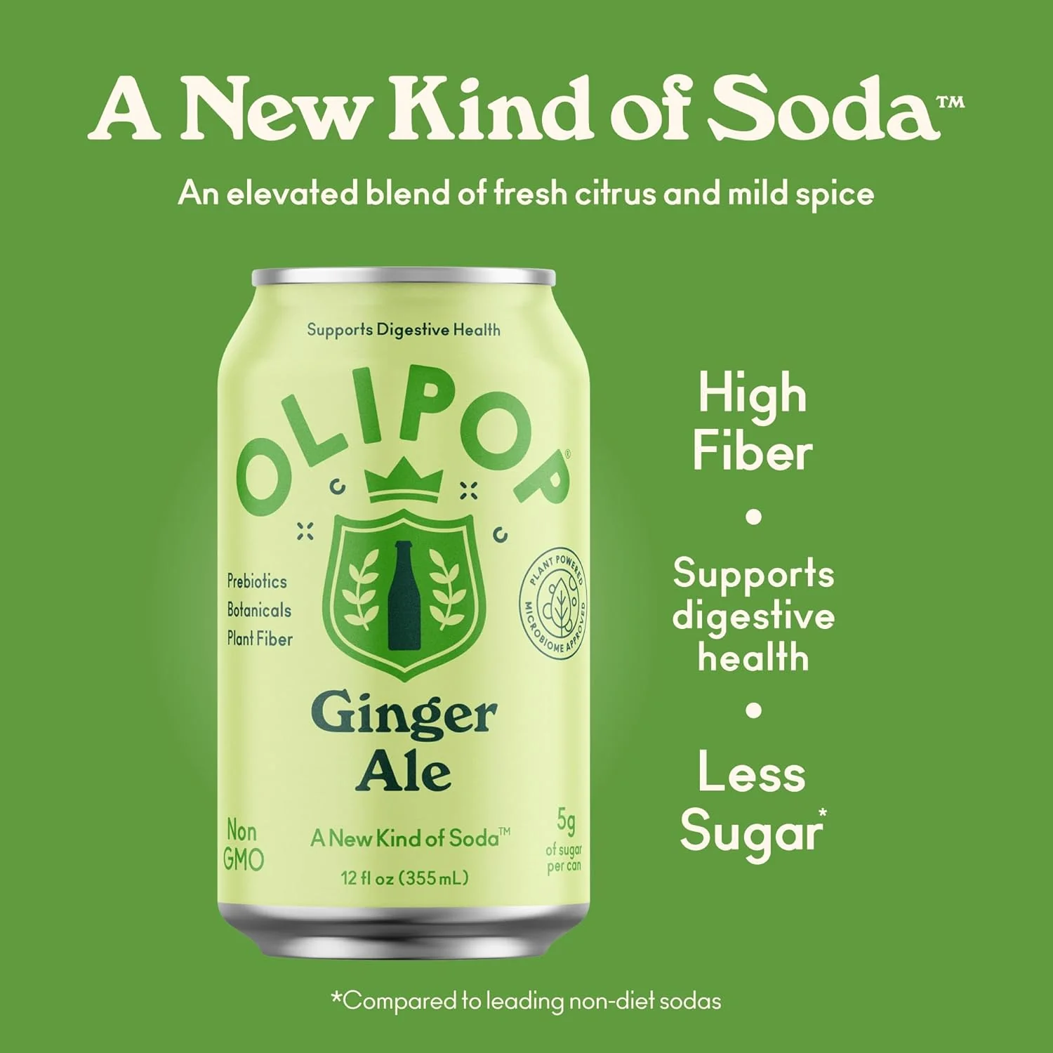 Olipop Sparkling Prebiotic Soda, Ginger Ale, 12oz (Pack of 12) - Image 4