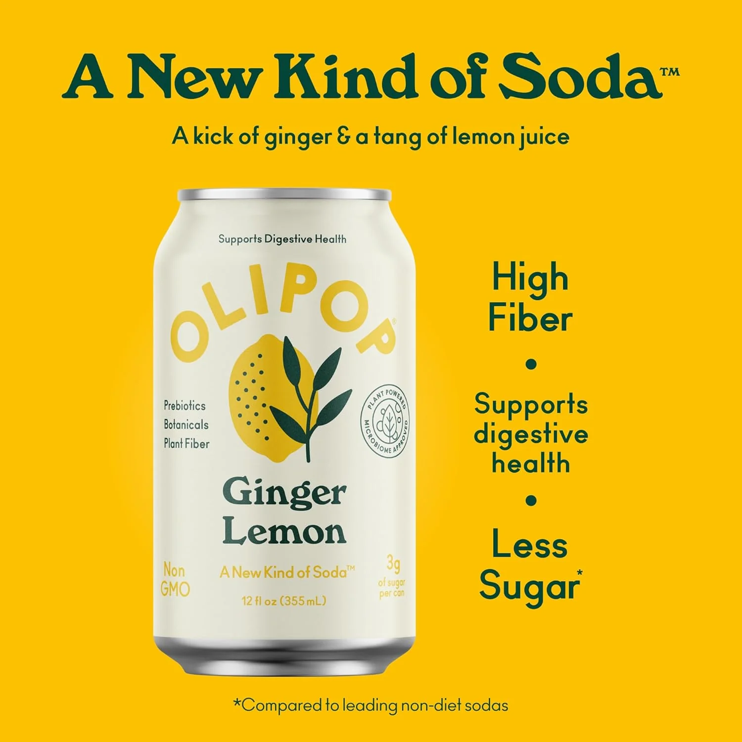 Olipop Sparkling Prebiotic Soda, Ginger Lemon, 12oz (Pack of 12) - Image 4
