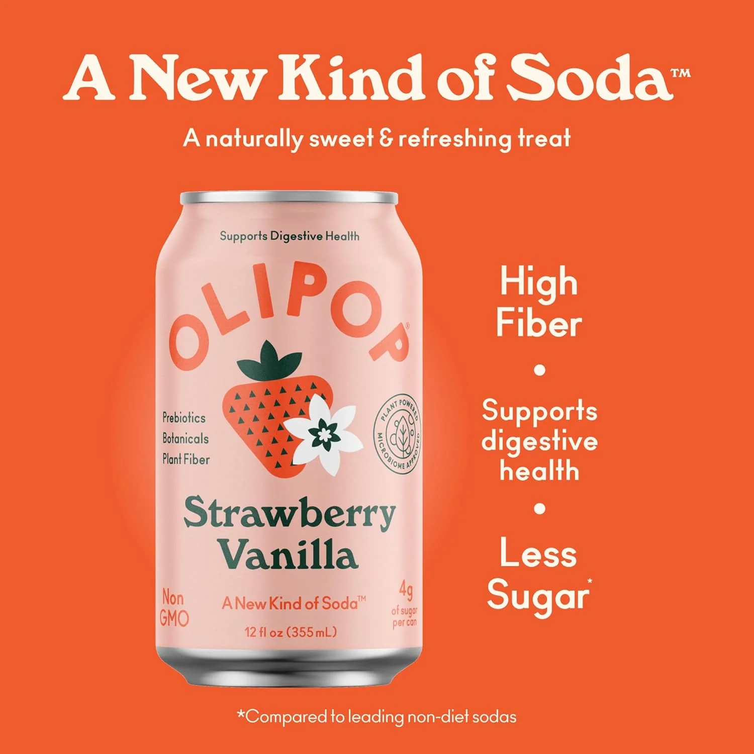 Olipop Sparkling Prebiotic Soda, Strawberry Vanilla, 12oz (Pack of 12) - Image 3