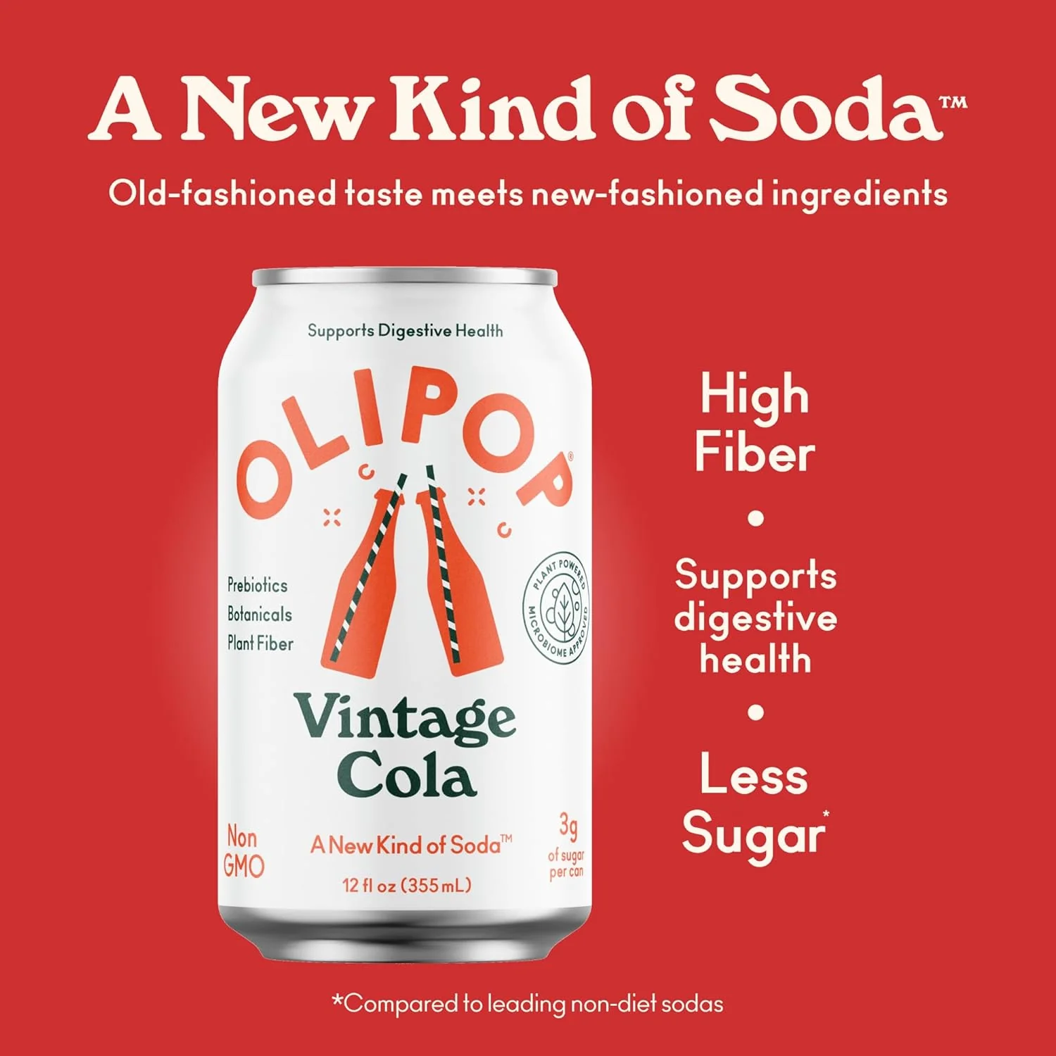 Olipop Sparkling Prebiotic Soda, Vintage Cola, 12oz (Pack of 12) - Image 3