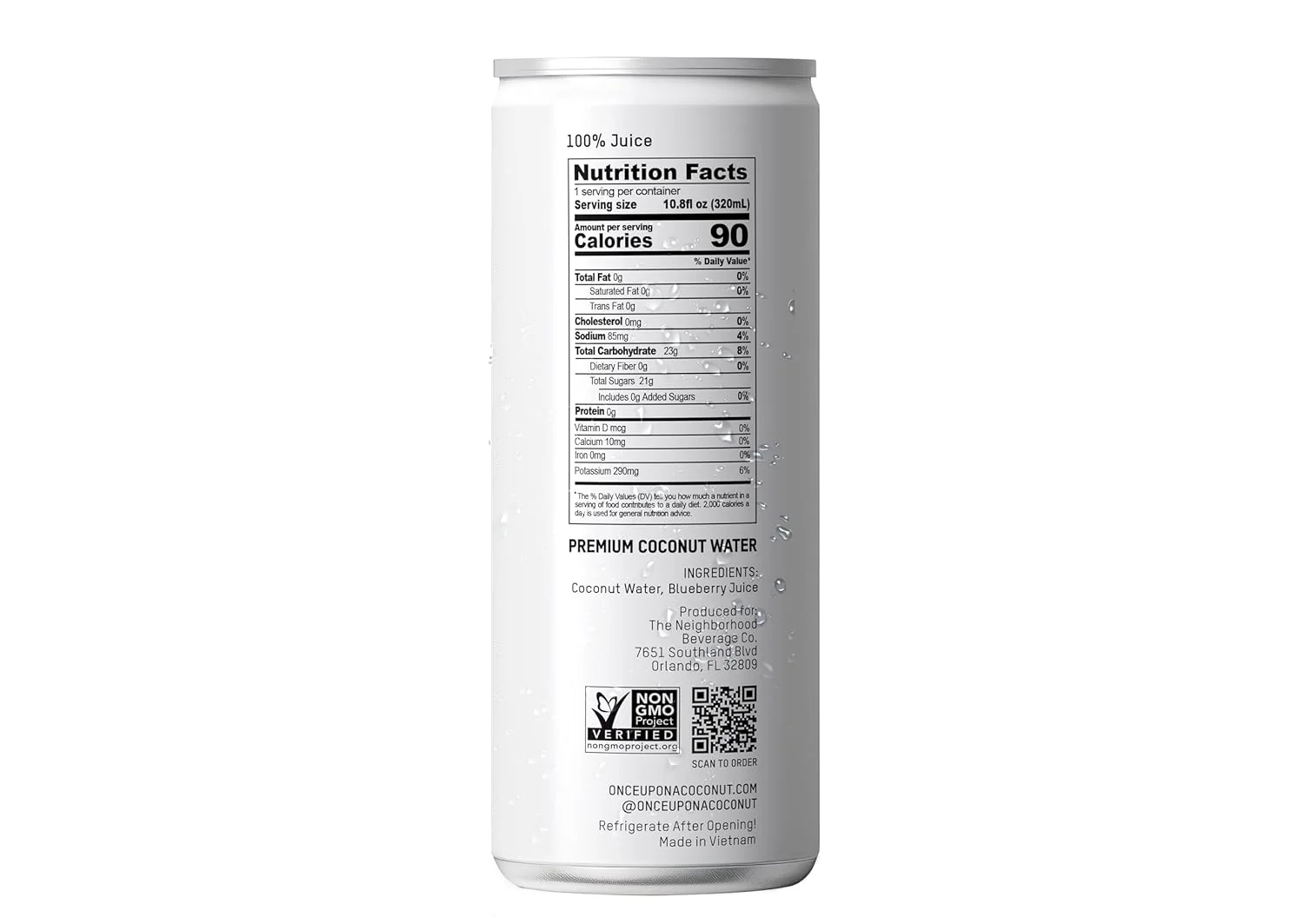 Once Upon a Coconut 100% Pure Coconut Water, Blueberry, 10.8oz (Pack of 12) - Image 2