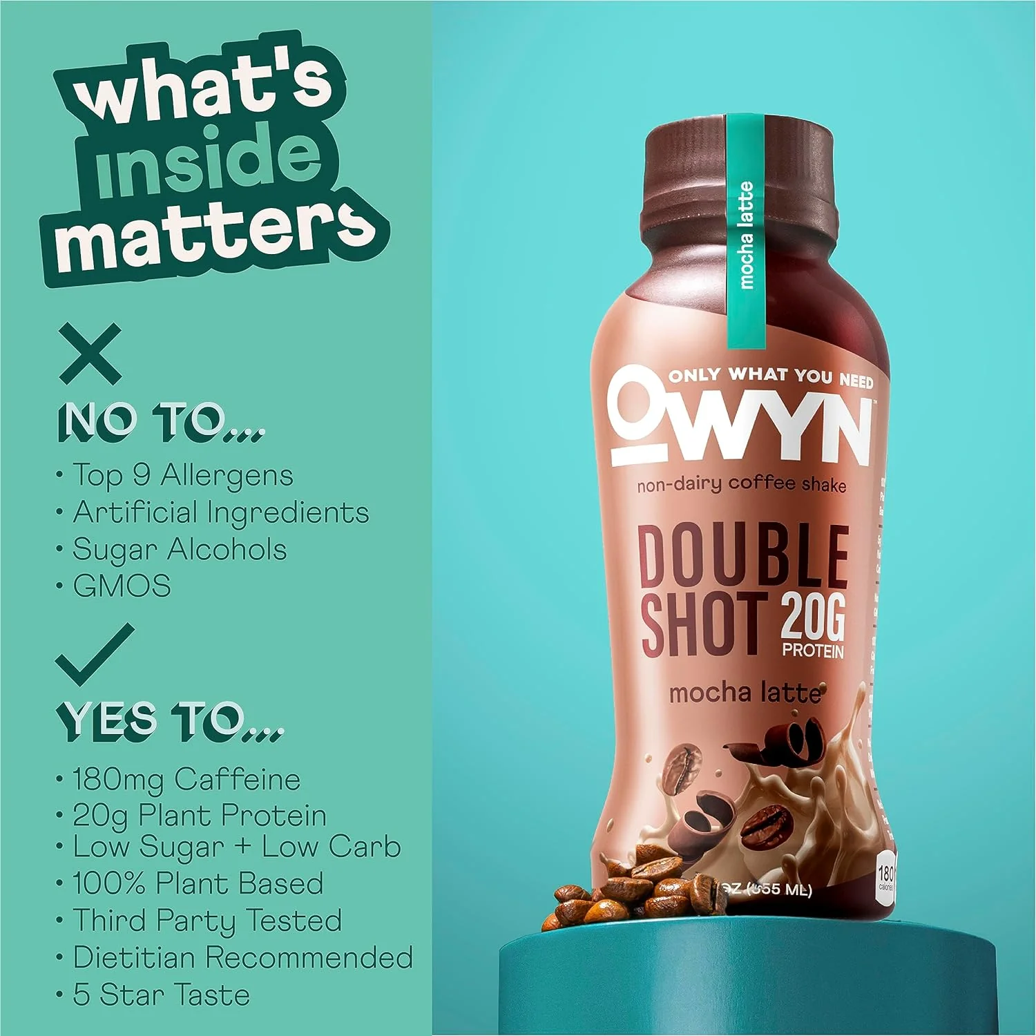 OWYN Non-Dairy Coffee Shake 20g Protein, Double Shot Mocha Latte, 12oz (Pack of 12) - Image 5