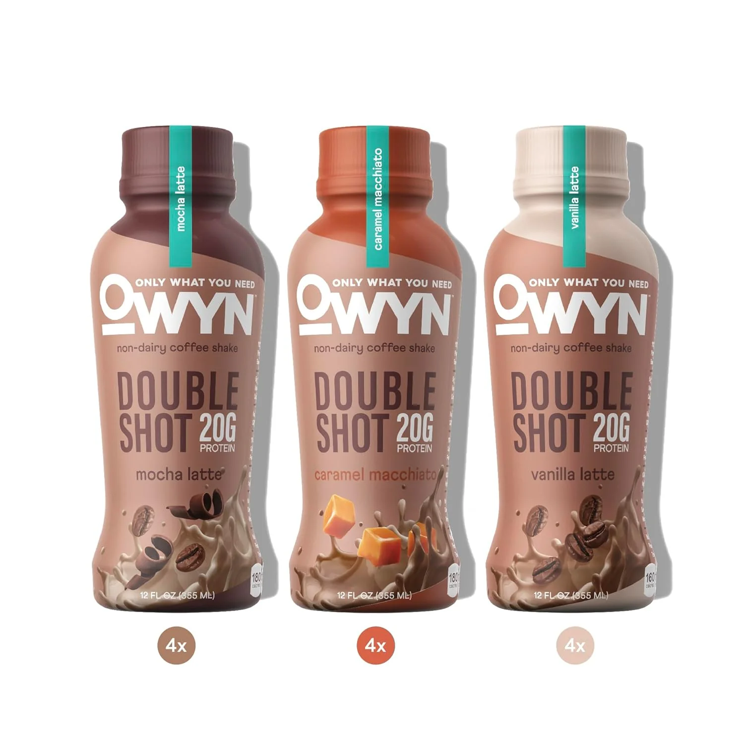 OWYN Non-Dairy Coffee Shake 20g Protein, Double Shot Three Flavor Variety, 12oz (Pack of 12)