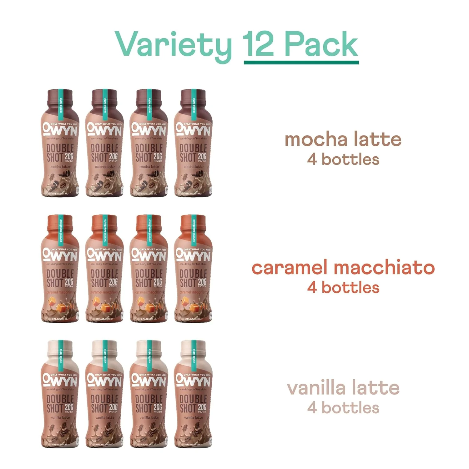 OWYN Non-Dairy Coffee Shake 20g Protein, Double Shot Three Flavor Variety, 12oz (Pack of 12) - Image 3