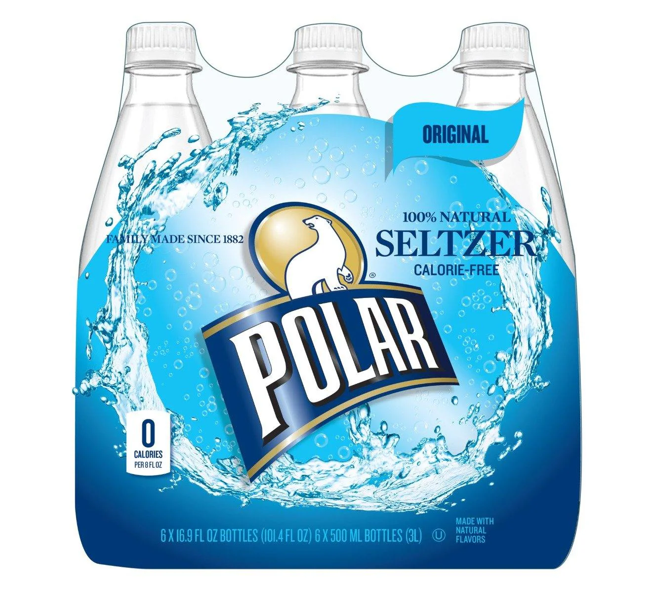 Polar Original Seltzer Water 500ml (16.9oz) Bottles ( Pack of 24)