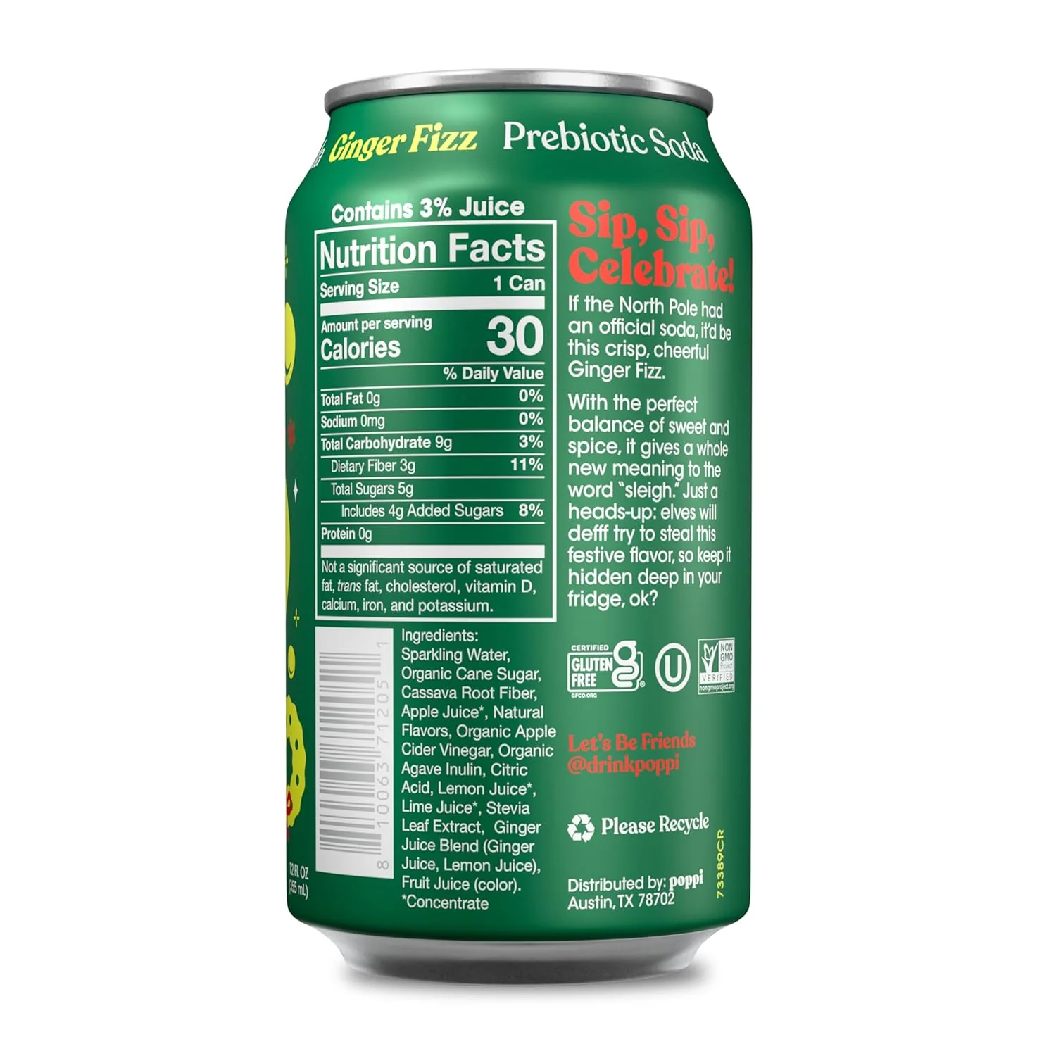 Poppi Prebiotic Soda, Ginger Fizz, 12oz (Pack of 12) - Image 2